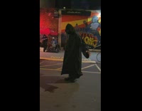 Guy plague doctor halloween costume parking lot