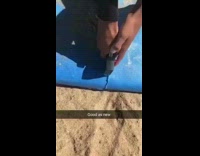 Good as New Guy Repairs Blue Surfboard Stapler