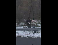 Man sweater jacket roadside snow photo shoot Part 2