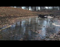 Man rides bike on frozen lake and fell