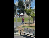 Woman spread arms Ferris Wheel in front of her