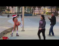 Girls in santa bikinis old man takes picture