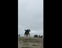 Three guys light firework in sand fail