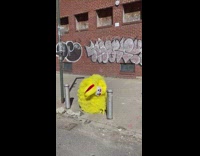 Big Bird from Sesame Street on sidewalk 
