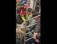 Collab Subway_Creatures - Man ride train red clown ball on nose