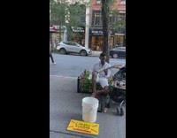 Dad plays electric guitar baby in stroller 