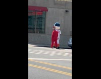 Brooklyn Cyclones seagull mascot walk on street
