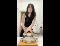 Woman fake food preparation and shows McDonald's