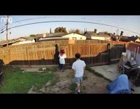 Guy opens gate hits toe then punch gate