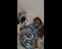 Guy shocked at sleeping baby with face filter