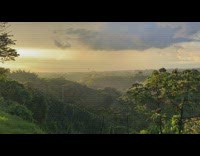 View of the hills at sunset in front of the filmers house