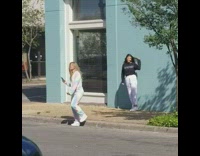 Girl black sleeves jumpsuit blue wall street