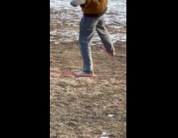 Woman walk balance barefoot on rope park