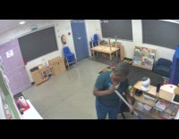 Woman working cleans wet floor falls down 