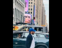 Man shows puppy out on car window 