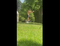 Man shirtless hat muscle selfie grass park