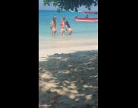Three women bikini flexes butt beach photoshoot