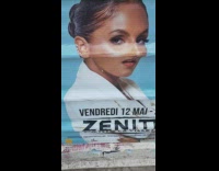 Face of woman in poster is warped