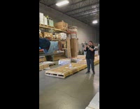 Man push up forklift warehouse
