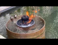 Birds having fun on a fire fountain