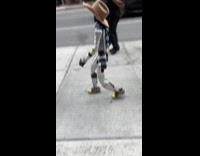 Rizzbot laughs at man walking on sidewalk