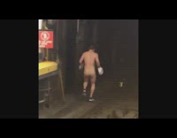 Collab Subway Creatures - Naked Guy in Mickey Mouse Ears and Gloves Runs Next to Tracks