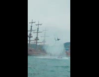 Guy board flies in air boat performance 