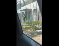 Neon green shirt blue door selfie 