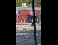 Monster truck wheelie in middle of road