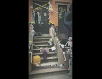 Front steps of house decorated with clowns