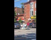 Red shirt guy tall tree branch cart
