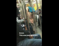 Naked Donald Trump suit panhandles for money on subway train