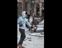 Group weird protest performance at the park 