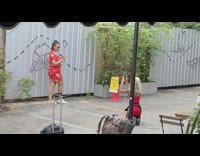 Girl in red taking picture metal sheet drawings