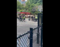 Collab winy - Group of friends plays on court with bicycles 