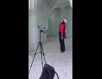 Lady Runs in Cave to Take Selfie