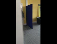 Girl hides scares grey shirt coworker office 