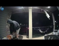 Man steals halloween candy from porch into bag