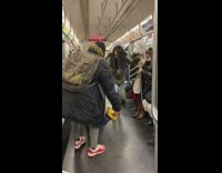 Chucky on subway grabs ankle girl 