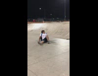 Little boy pretended to be pushed on the skate park