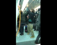 Collab Subway Creatures - Techno dance party on subway train, group of guys jump on metro