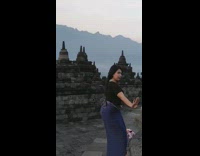 Blue skirt girl barefoot buddhist temple