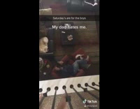 Pouring water on dad red couch downstairs