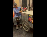 Collab Subway Creatures - Old man bring shaved ice cart inside train
