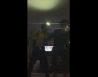 Three friends have fun dancing in room 