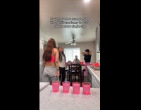 Collab ClipsIG - Women drinks cup with alcohol in it