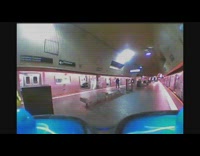 Guy flies drone through subway train cars 