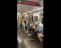 Bag with food container stuck on subway doors