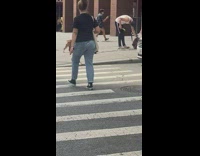 Guy walks ferrets on leash with dog off 