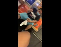 Blue shorts guy listens to music dances 